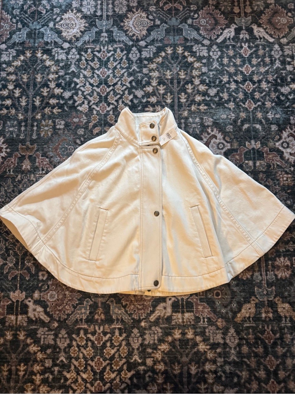 Pilcro Cream Cape Jacket with High Collar and Snap Front